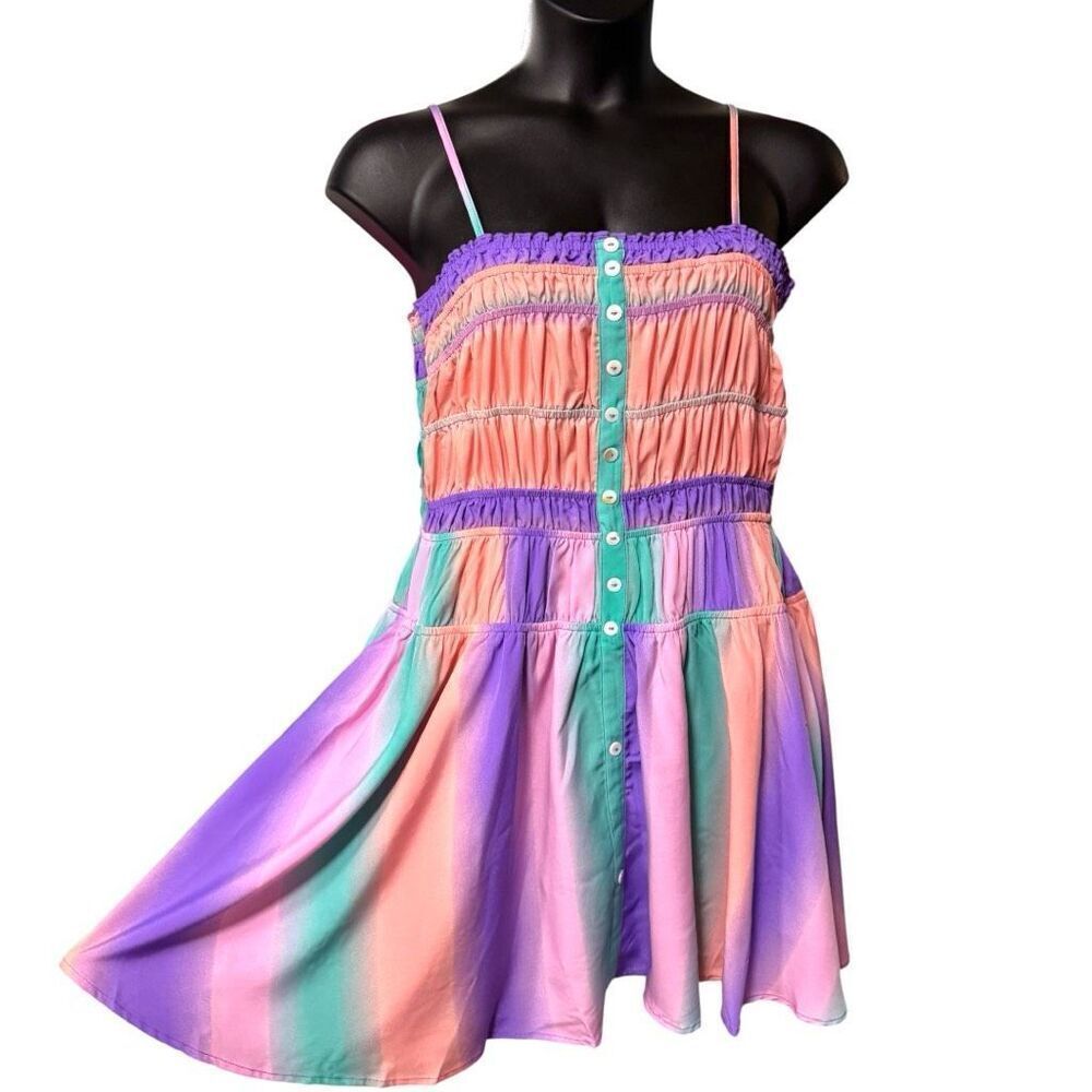 Smocked Button-Front Mini Sundress | Pockets |Pastel Rainbow | Davi & Dani - Picture 13 of 16